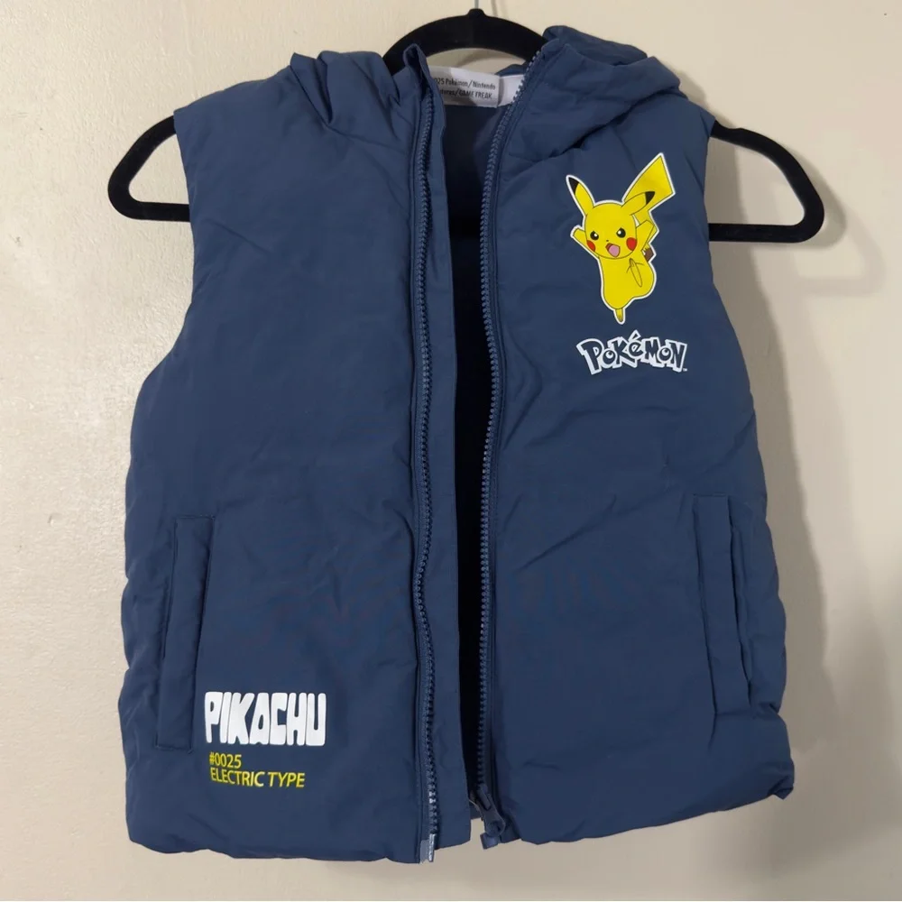 Pokémon Pikachu Navy Blue Hooded Puffer Vest, Size 7/8